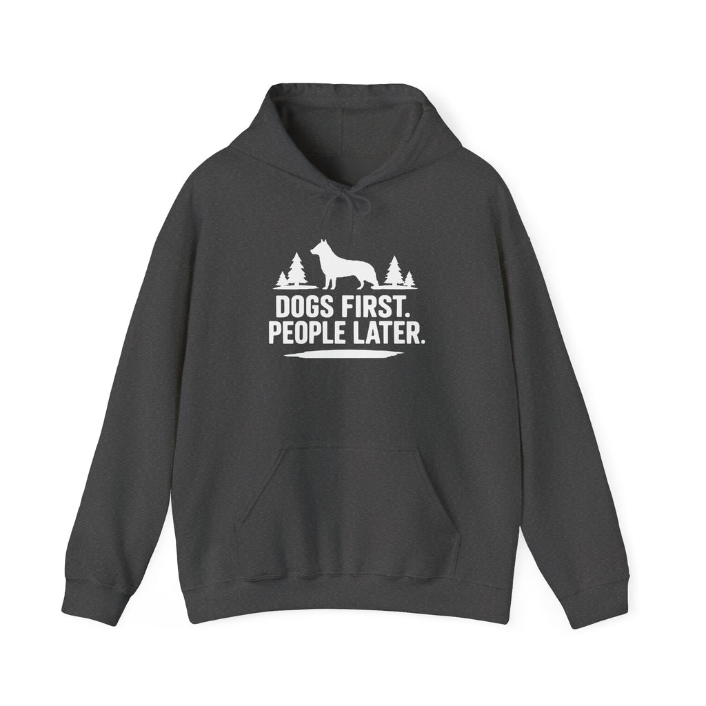 Dogs First. People Later unisex Hoodie – Dark Colours - product mockup 3