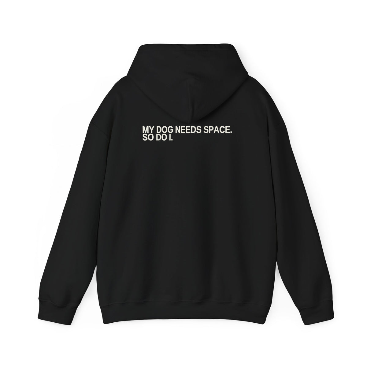 Needs Space reactive dog hoodie in a dark colour